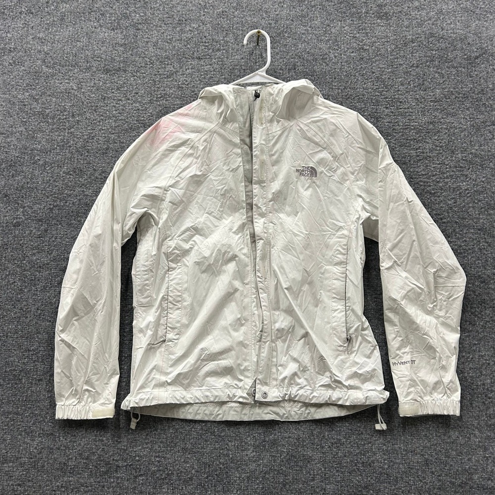 The North Face Jacket Womens Size M White HyVent DT Hooded Rain Shell Full Zip